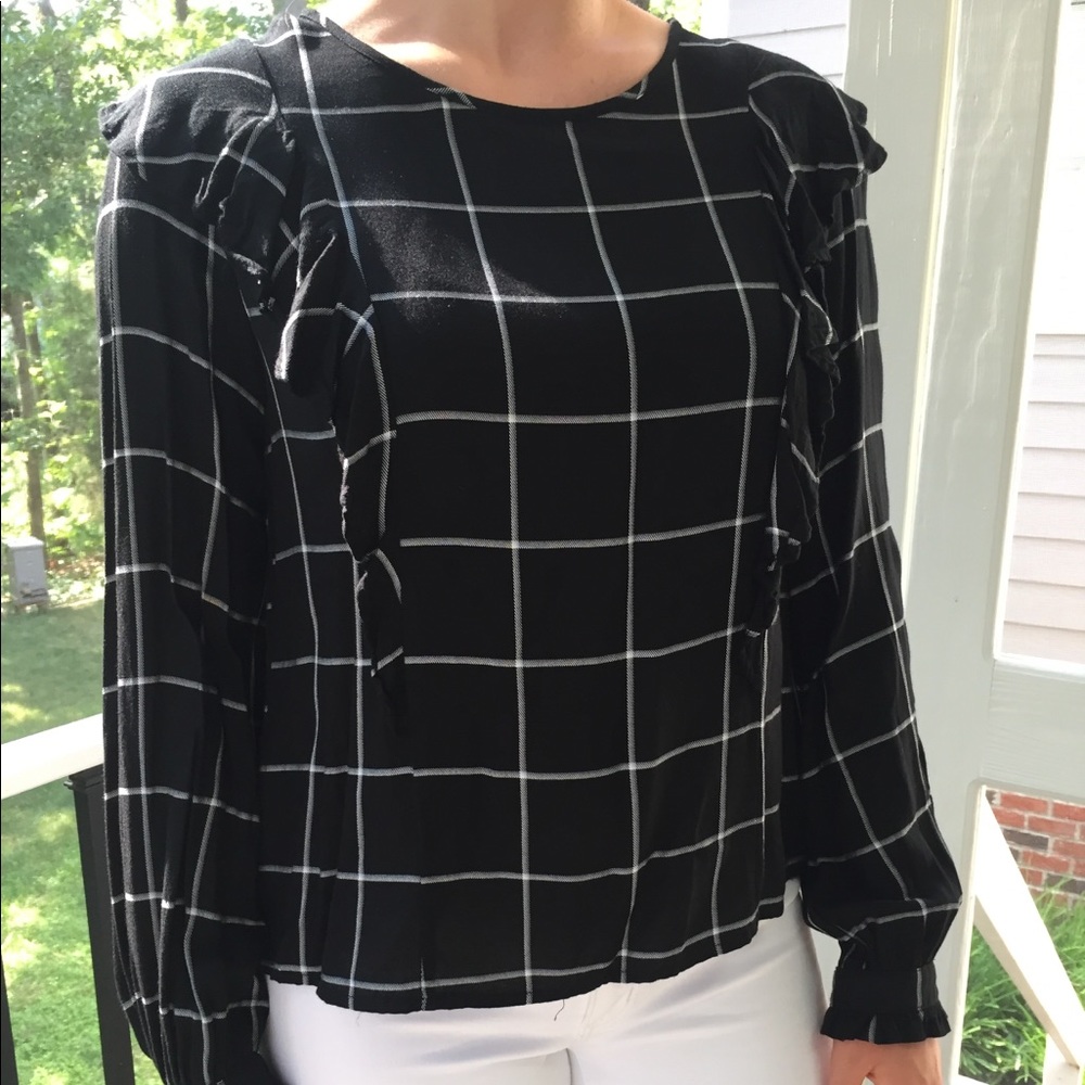 Long Sleeve Plaid Shirt with a Ruffle